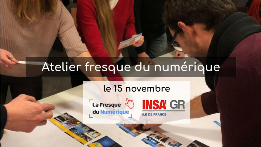 photo de l'atelier, indication de la date et logos de la fresque du numérique et du GR ile de france